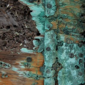 grunge texture oxidized copper wood green chipped splinter stock photo