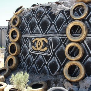 Large Chanel Women Purse Black Spray Paint Graffiti Wall