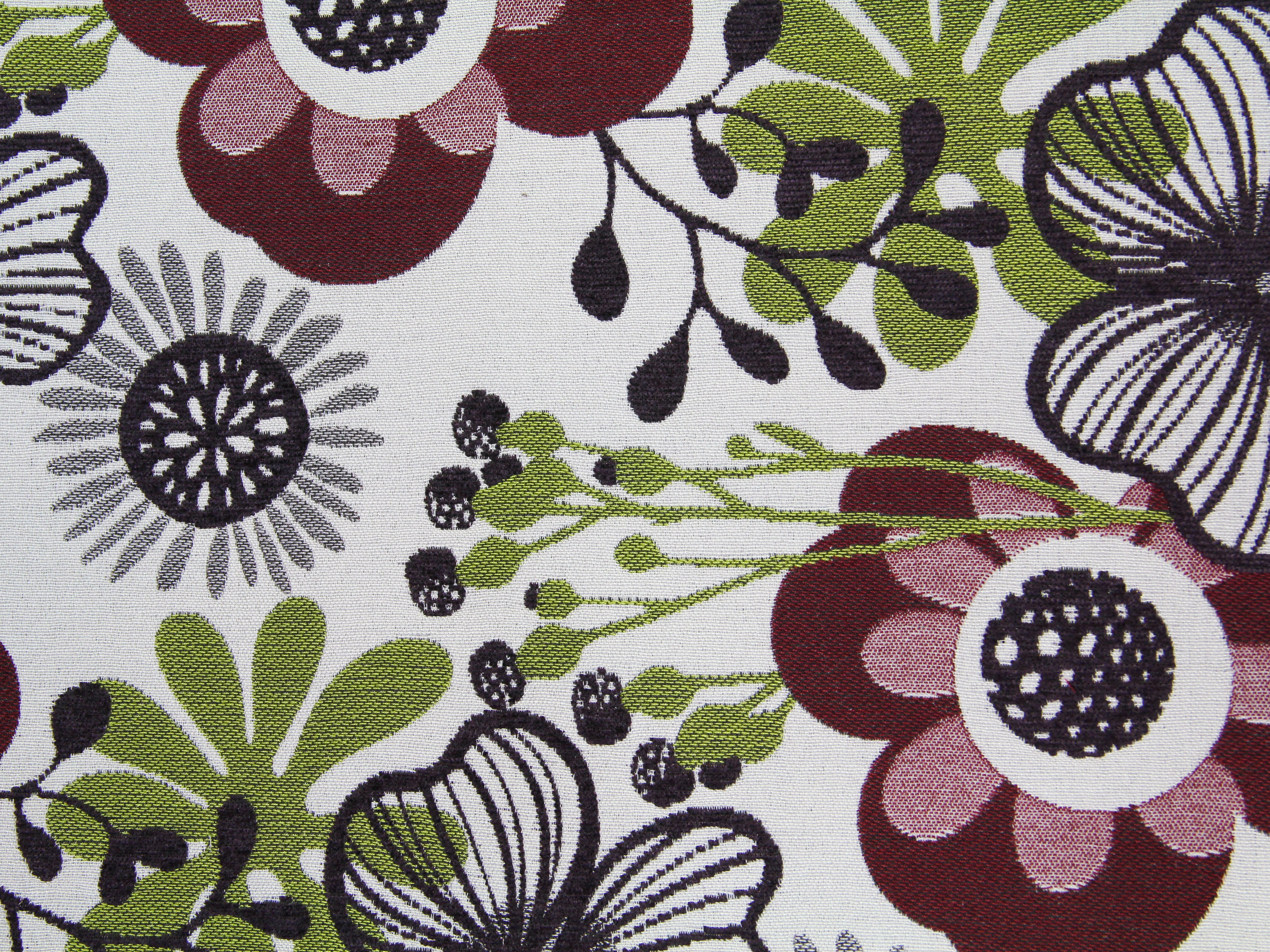 Fabric Texture Floral Design Red Green Pattern Wallpaper