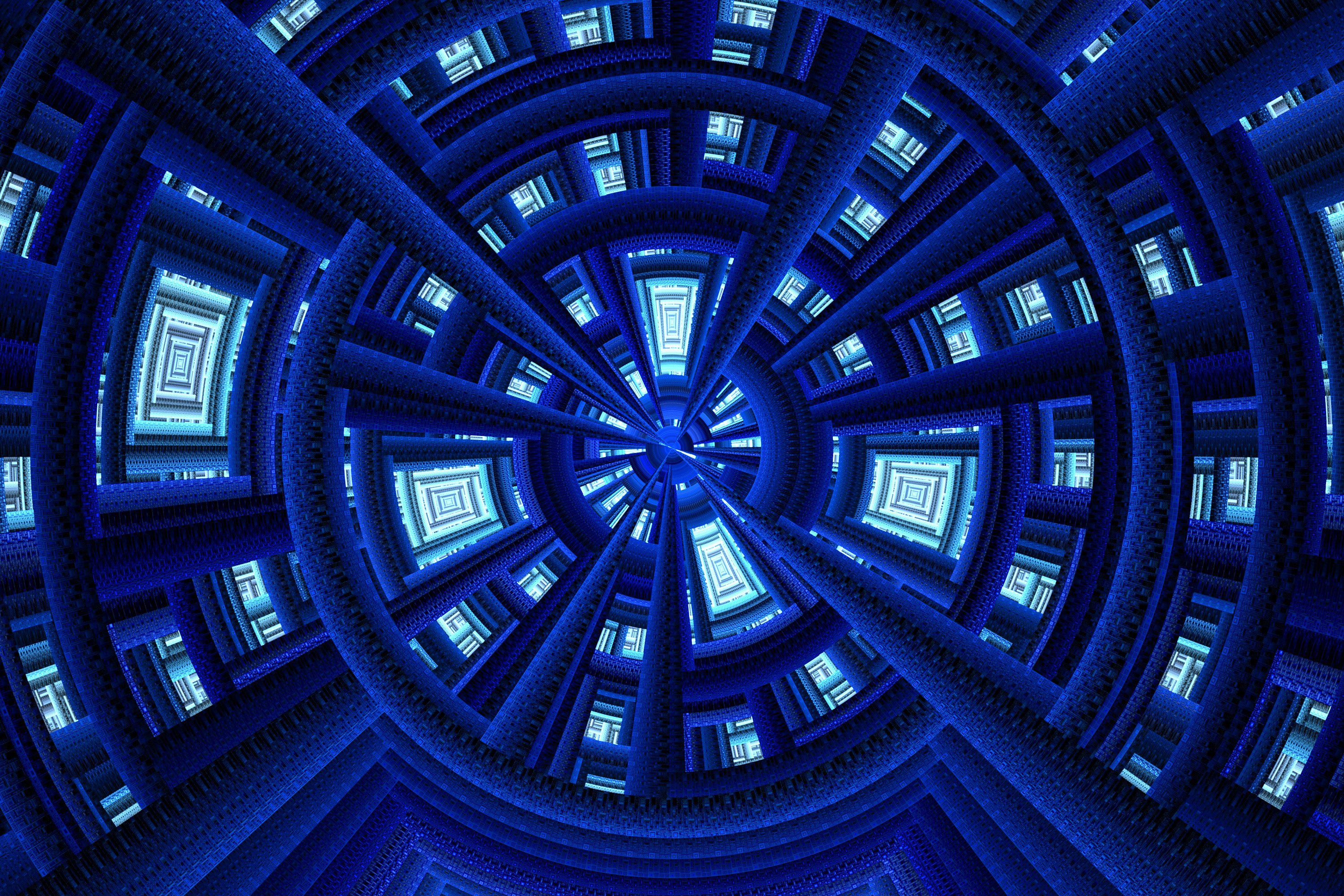 Fractal Texture Tron Zoom Tunnel Tech Futuristic Blue White Abstract Portal