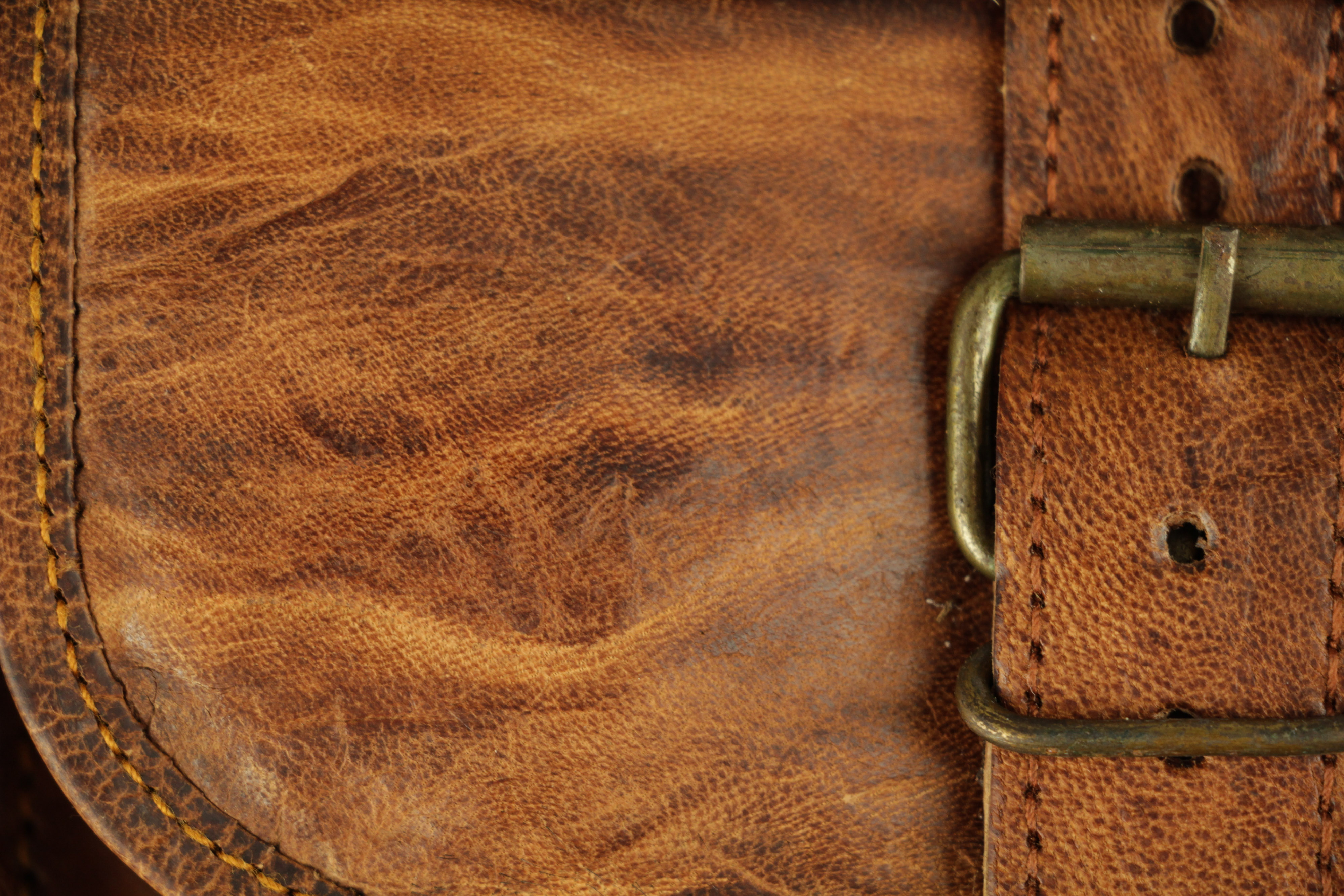 Leather Texture Stitched Bag Brass Buckle Stock Photo