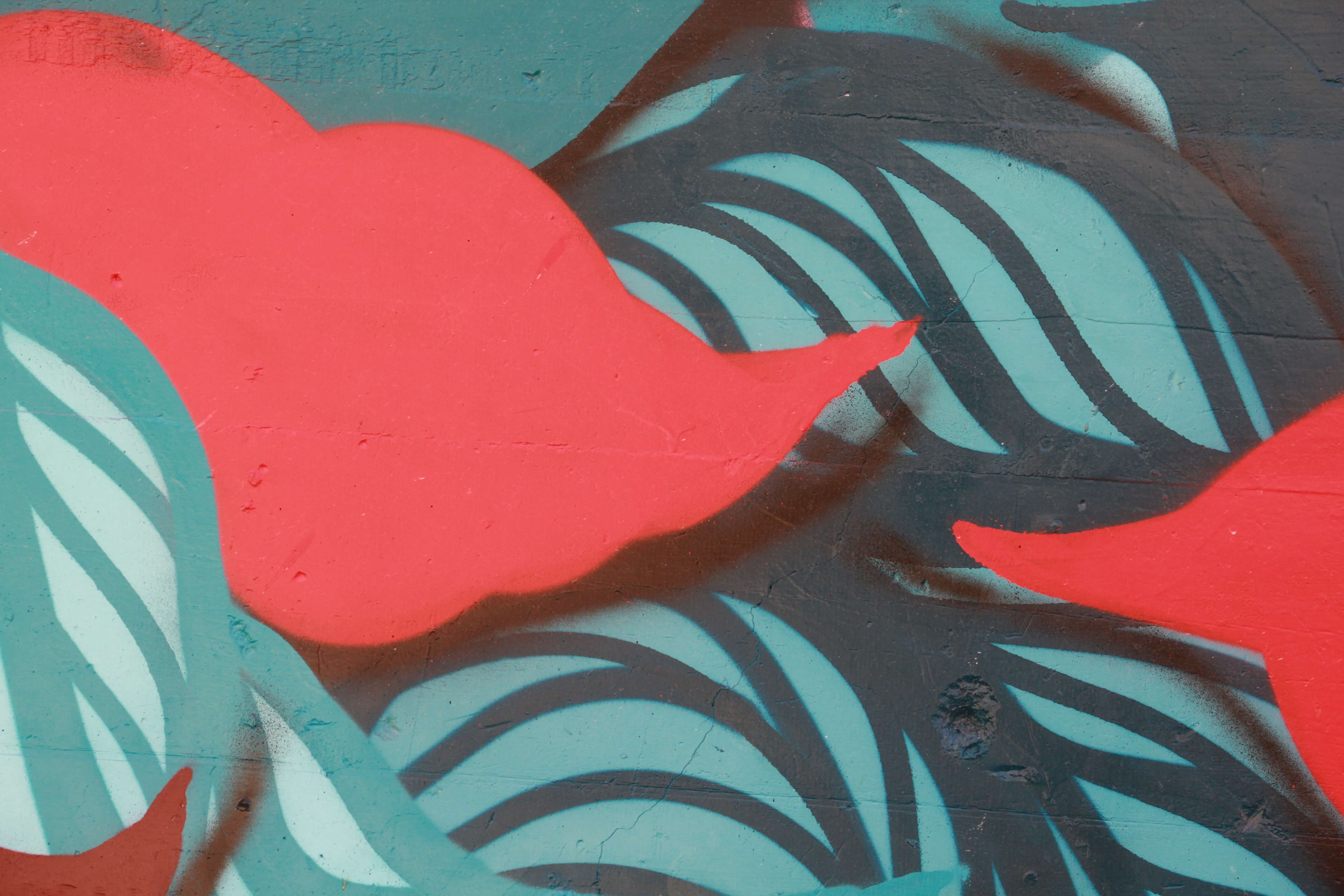 Beautiful Red Green Spray Paint Graffiti Brick Wall